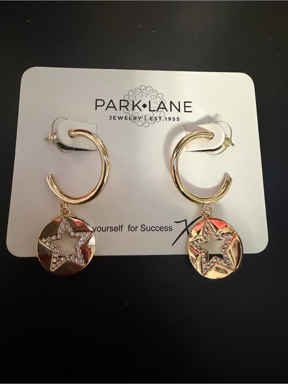 Park Lane Gold Hoop Earrings with Star Disc Charms